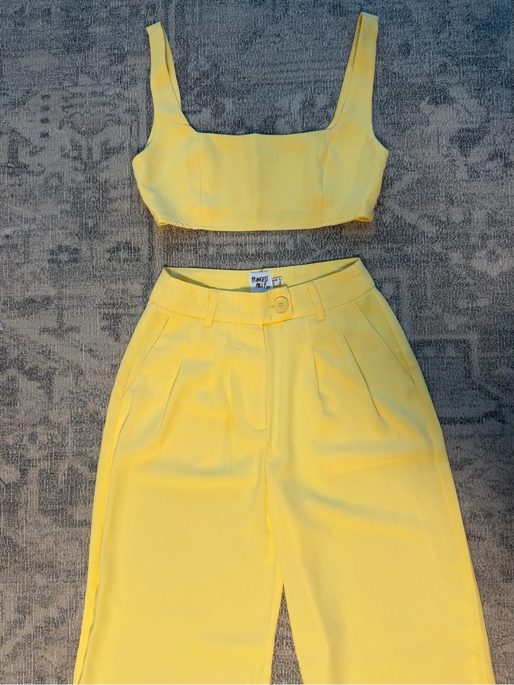 Princess Polly Lemon Yellow High-Waist Trousers and Square Neck Crop Top (Set)